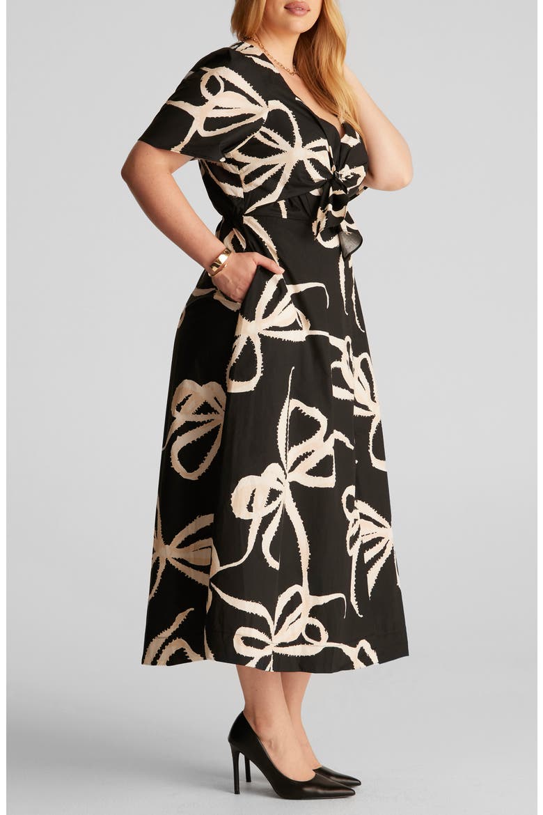 Nadja Floral Cotton Midi Dress, Alternate, color, BEIGE BOWS