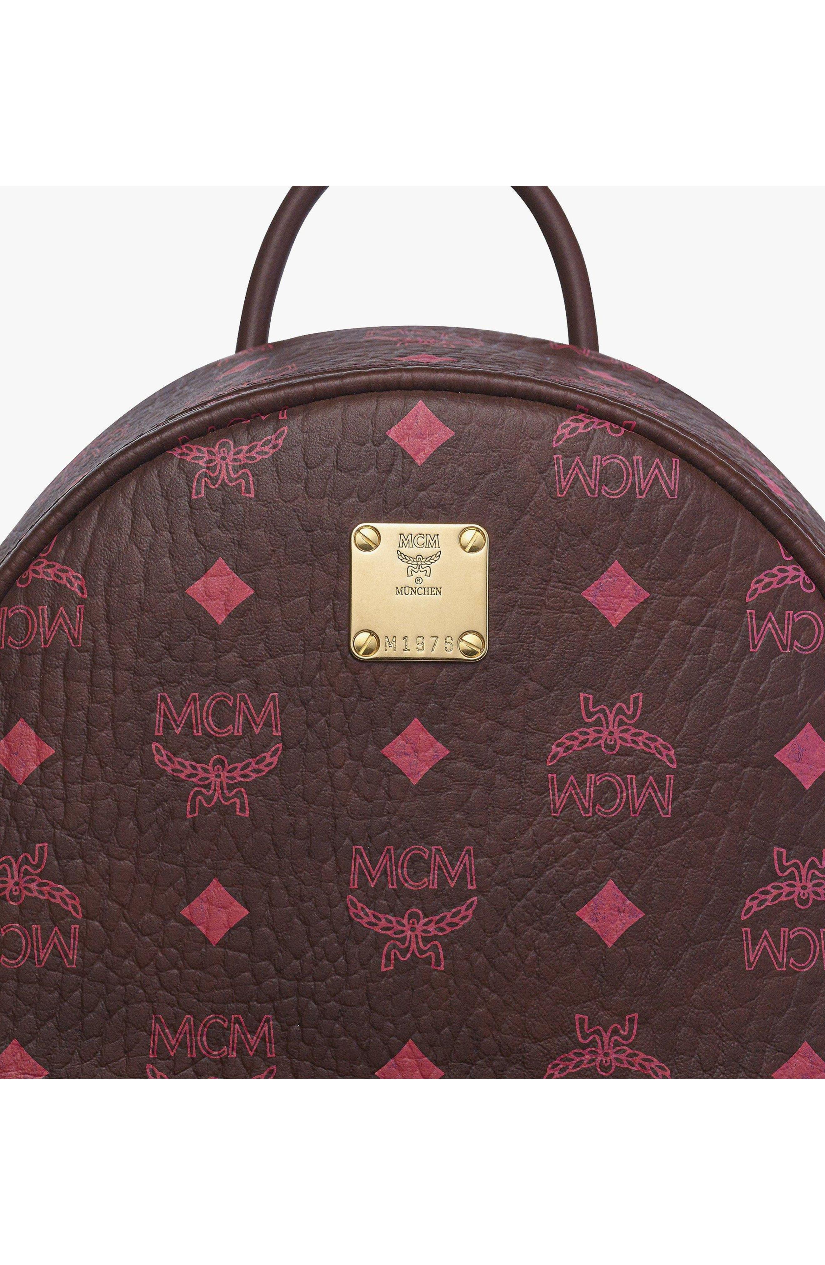 MCM Small Stark Side Studs Backpack in Visetos, Alternate, color, Cinnamon