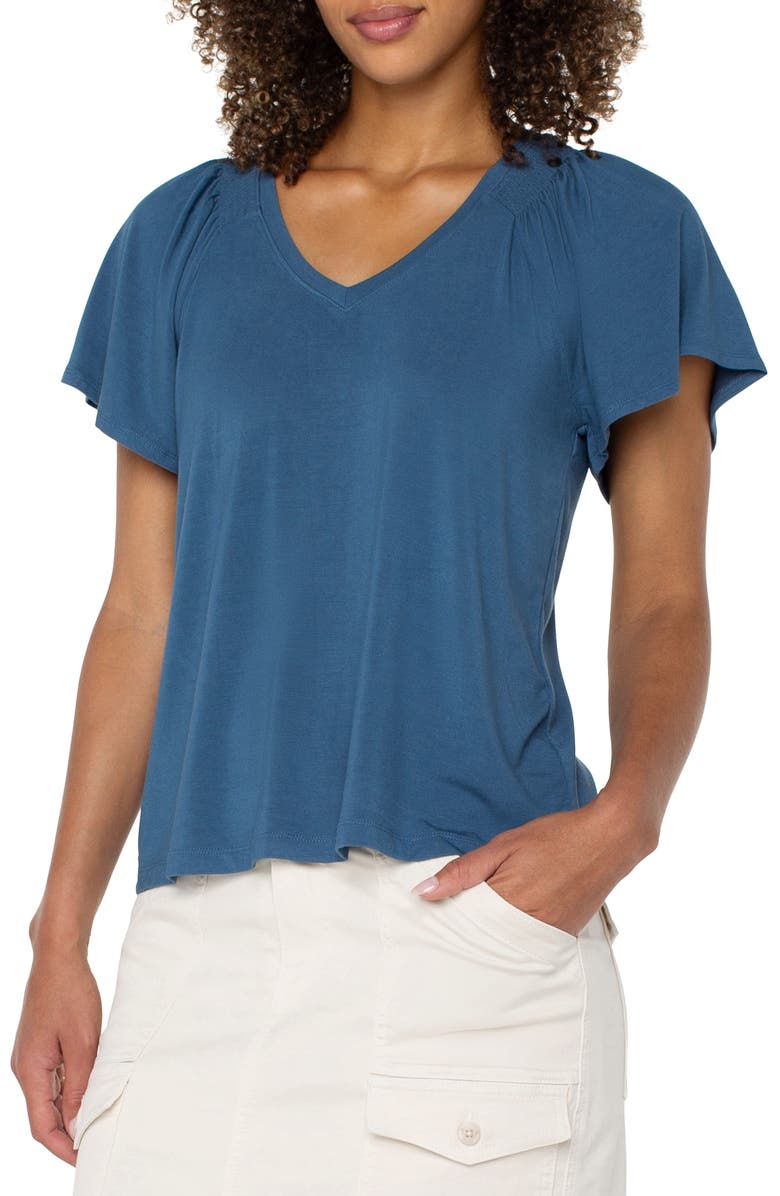 Liverpool Los Angeles V-Neck Flutter Sleeve Jersey Top, Alternate, color,