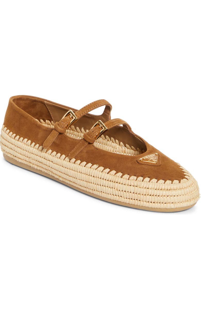 Prada Raffia Double Strap Mary Jane Flat, Main, color,