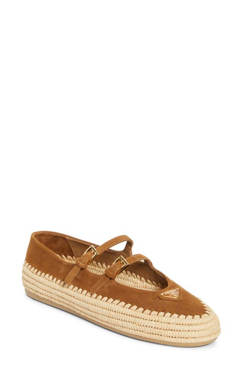 Raffia Double Strap Mary Jane Flat (Women)