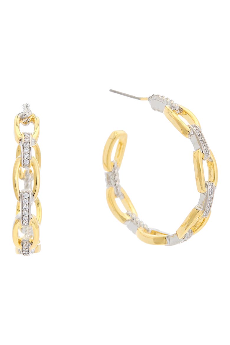 Two-Tone Cubic Zirconia Chain Hoop Earrings, Main, color, TWO TONE