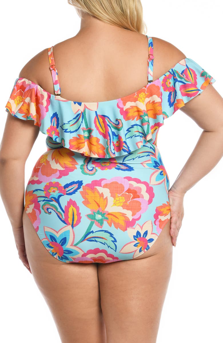 La Blanca Breezy Off the Shoulder One-Piece Swimsuit, Alternate, color, Multi