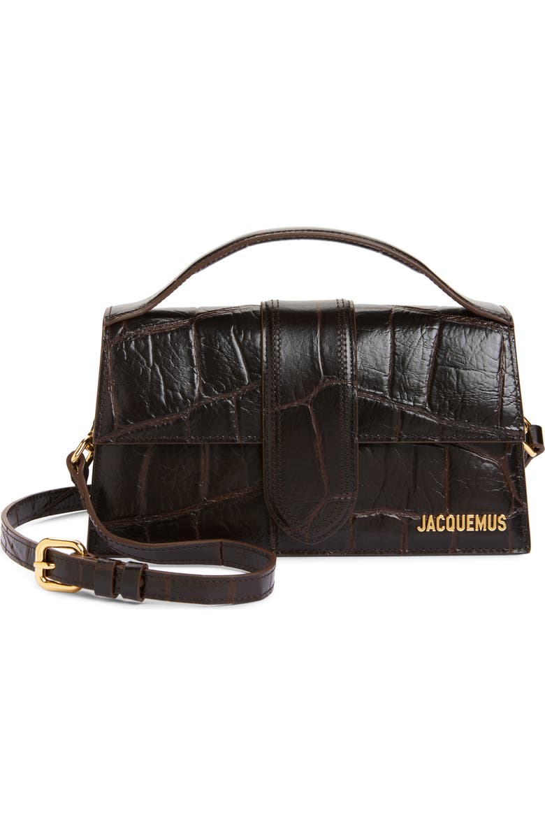 Jacquemus Le Grand Bambino Croc Embossed Leather Crossbody Bag, Main, color, Dark Brown 880