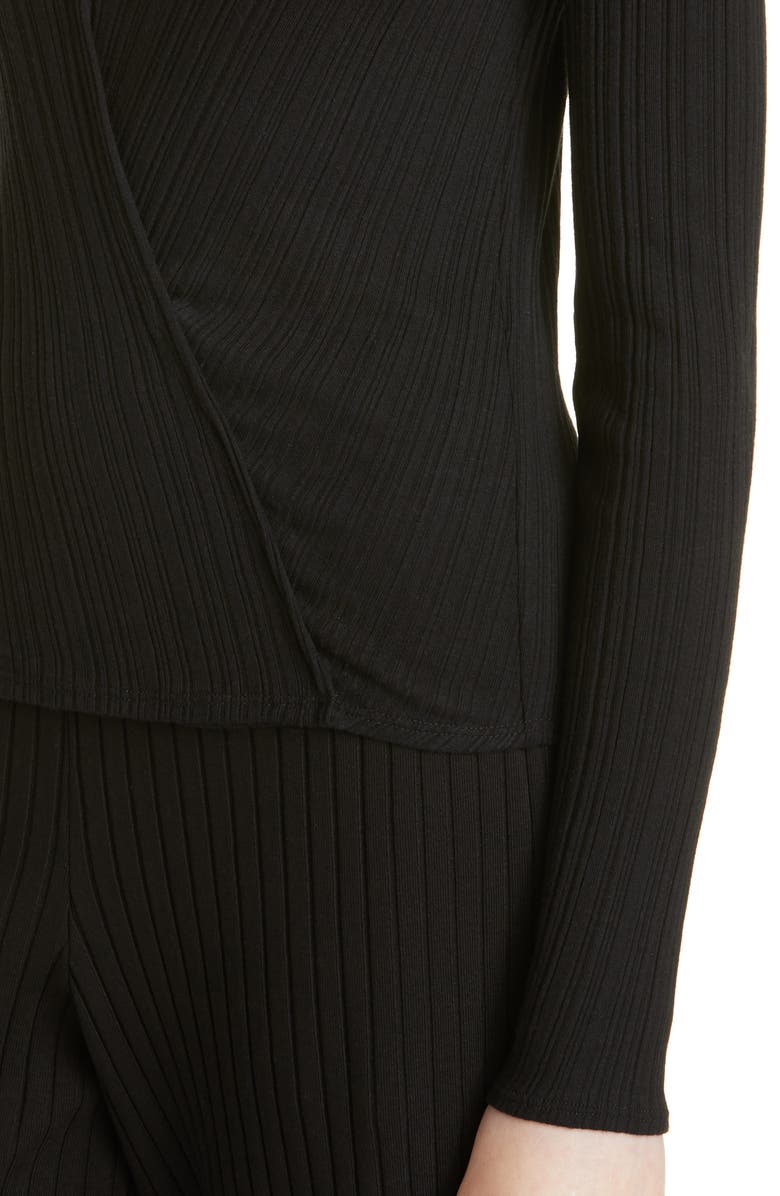 Vince Ribbed Long Sleeve Wrap Top, Alternate, color, Black