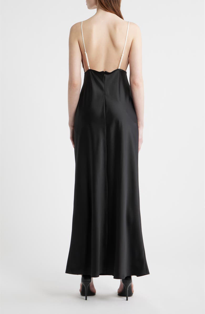 WAYF Ottilie Lace Bodice Open Back Satin Gown, Alternate, color, Black