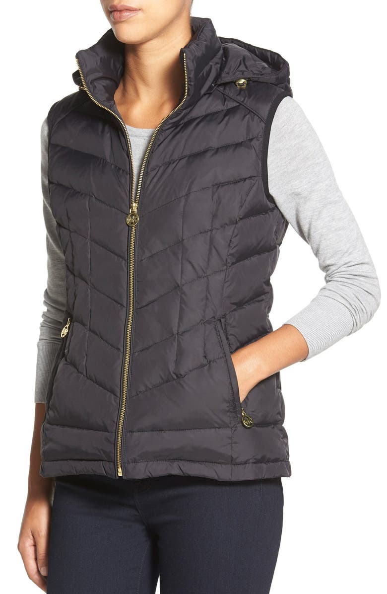 MICHAEL Michael Kors Quilted Down & Feather Fill Vest with Detachable Hood, Alternate, color,