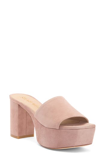 Stuart Weitzman Square High Suede Platform Sandals In Fawn