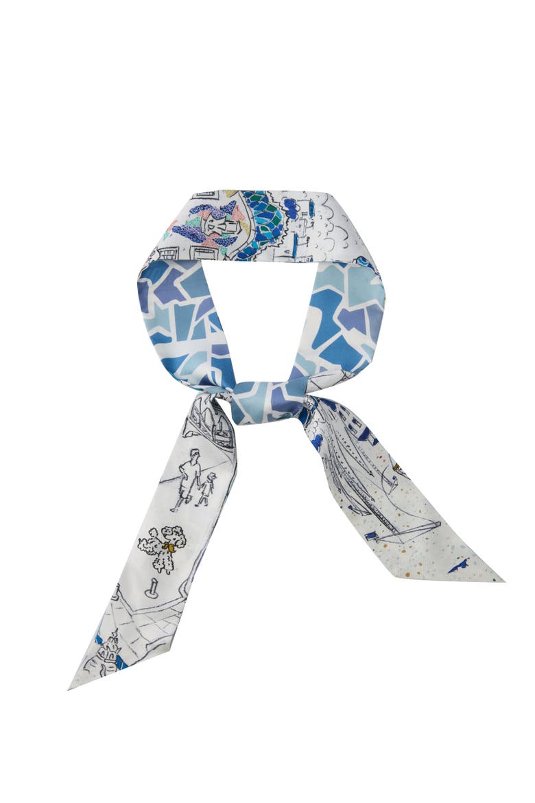 Barcelona Silk Skinny Scarf, Alternate, color, Mediterranean Blue