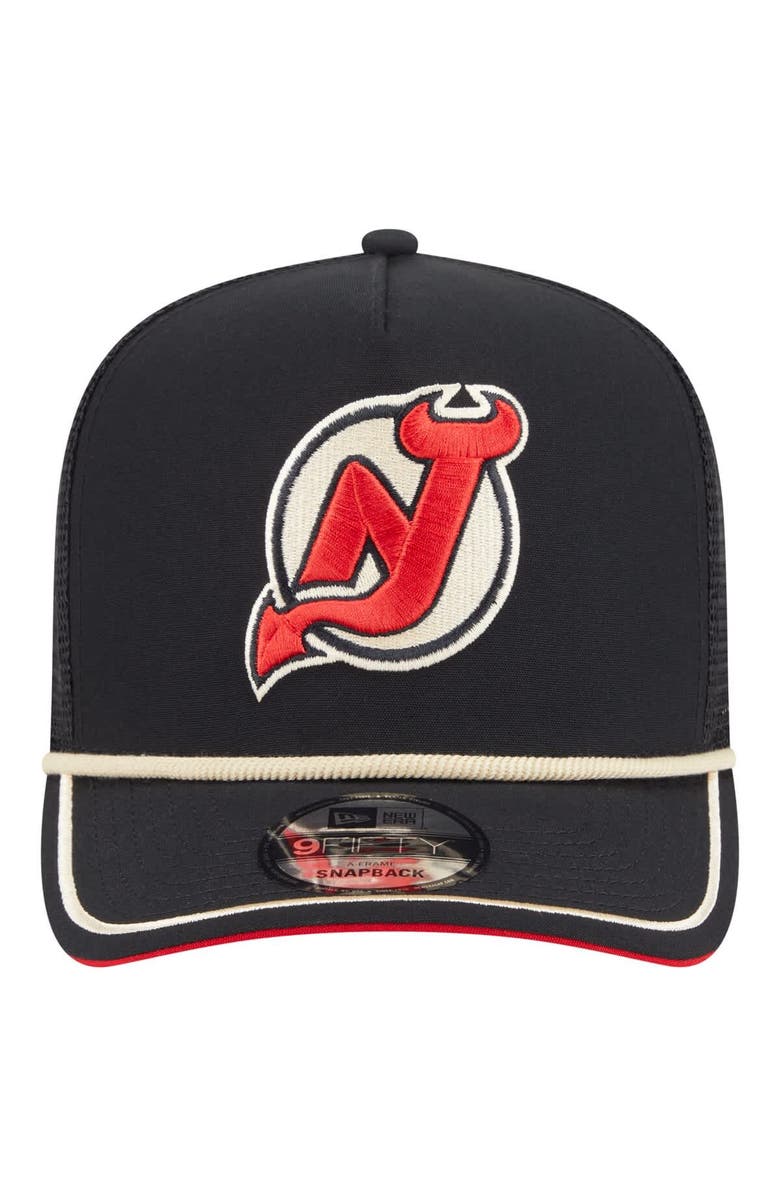 New Era Men's New Era Black New Jersey Devils Vintage Team Rope A-Frame 9FIFTY Snapback Hat, Alternate, color, Black