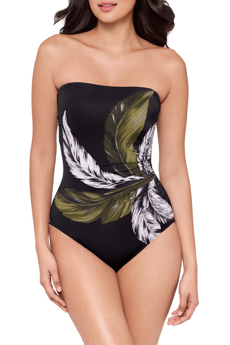 Boca Grande Avanti Strapless One-Piece Swimsuit, Alternate, color, BLACK/ MULTI