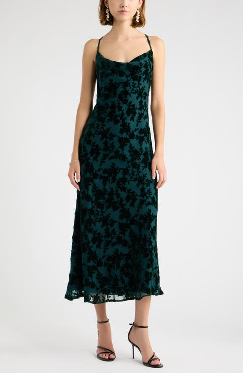 Flocked Velvet Midi Dress