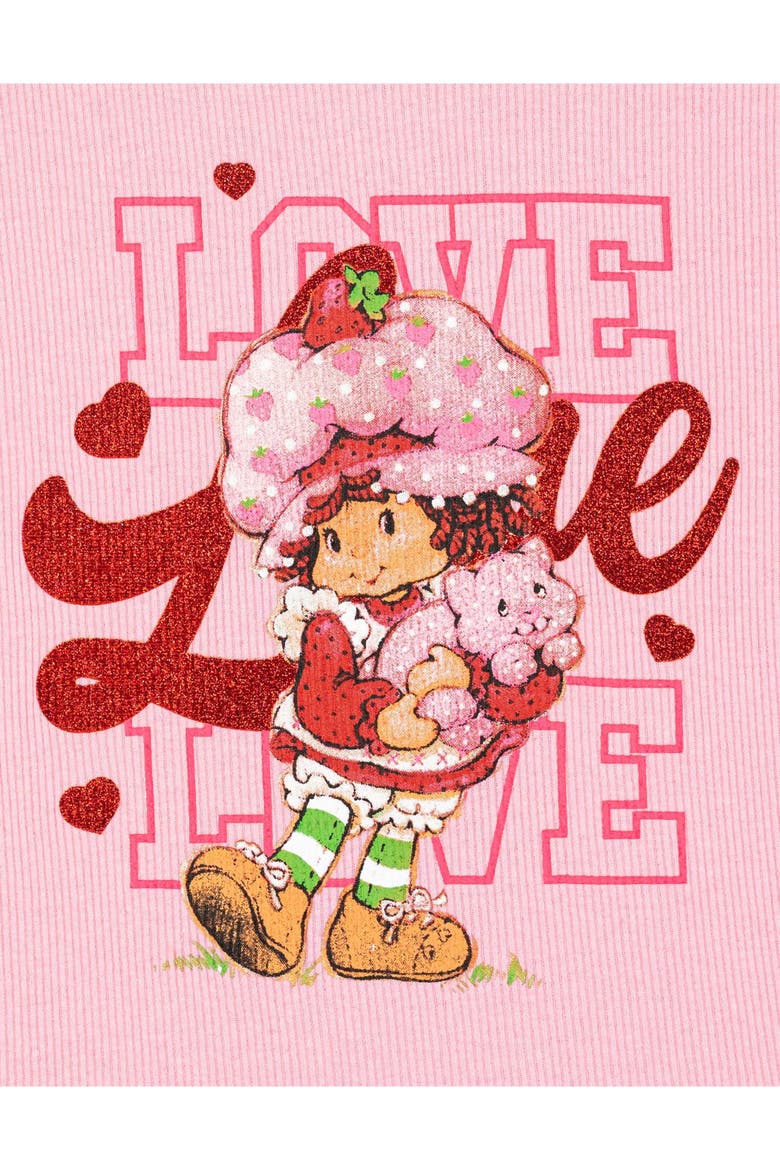 Short Sleeve T-Shirt and Ribbed Flare Pants Set, Alternate, color, Pink Red Strawberry