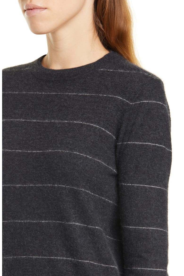 Stripe Fitted Cashmere Crewneck Sweater, Alternate, color, H CHARCOAL/ HEATHER DOVE OAT