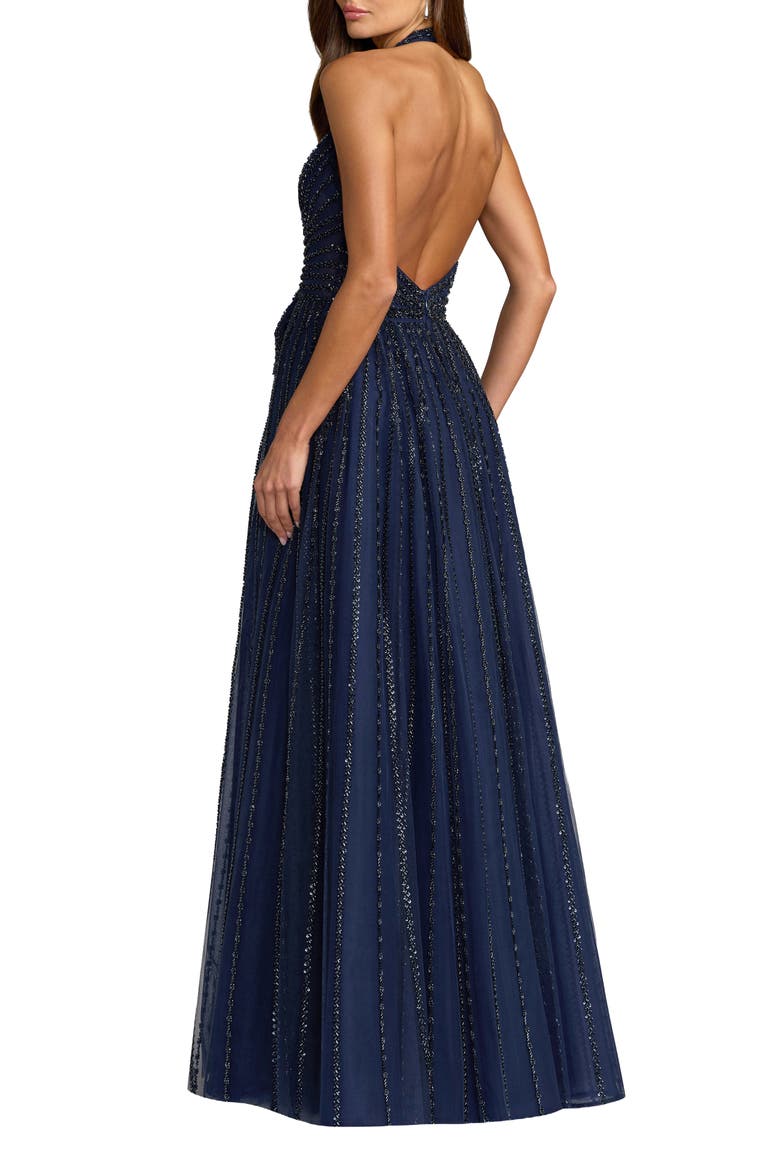 Beaded Halter Neck Open Back Gown, Alternate, color, Midnight
