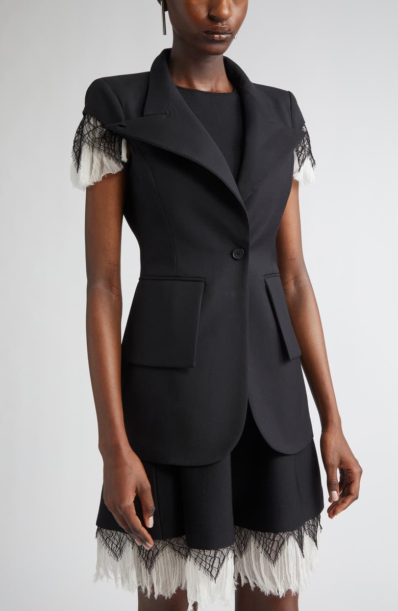 McQueen Cobweb Lace Wool Gabardine Jacket, Alternate, color, 