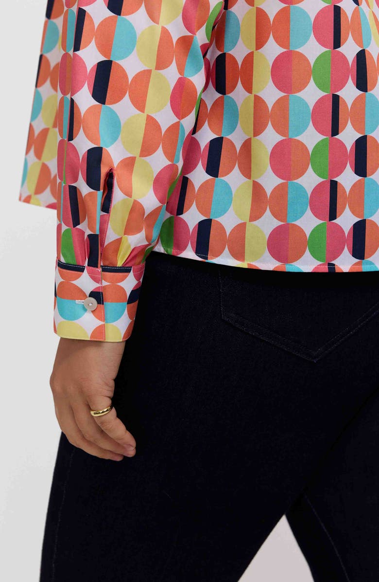 Foxcroft Jodie Retro Print Shirt, Alternate, color, Orange/ White Multi