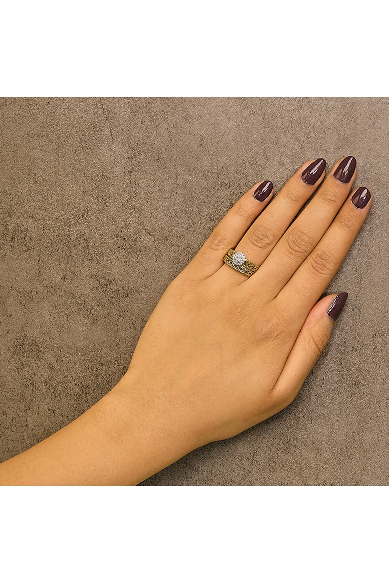 14K Yellow Gold Plated Silver 1/5 Cttw Diamond Engagement Ring and Wedding Band Set, Alternate, color, Yellow