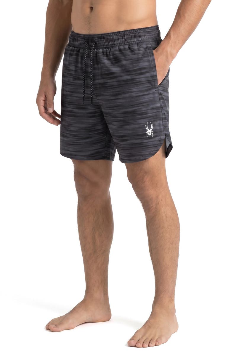 Spyder Jute Scallop Volley Swim Shorts, Alternate, color, Black