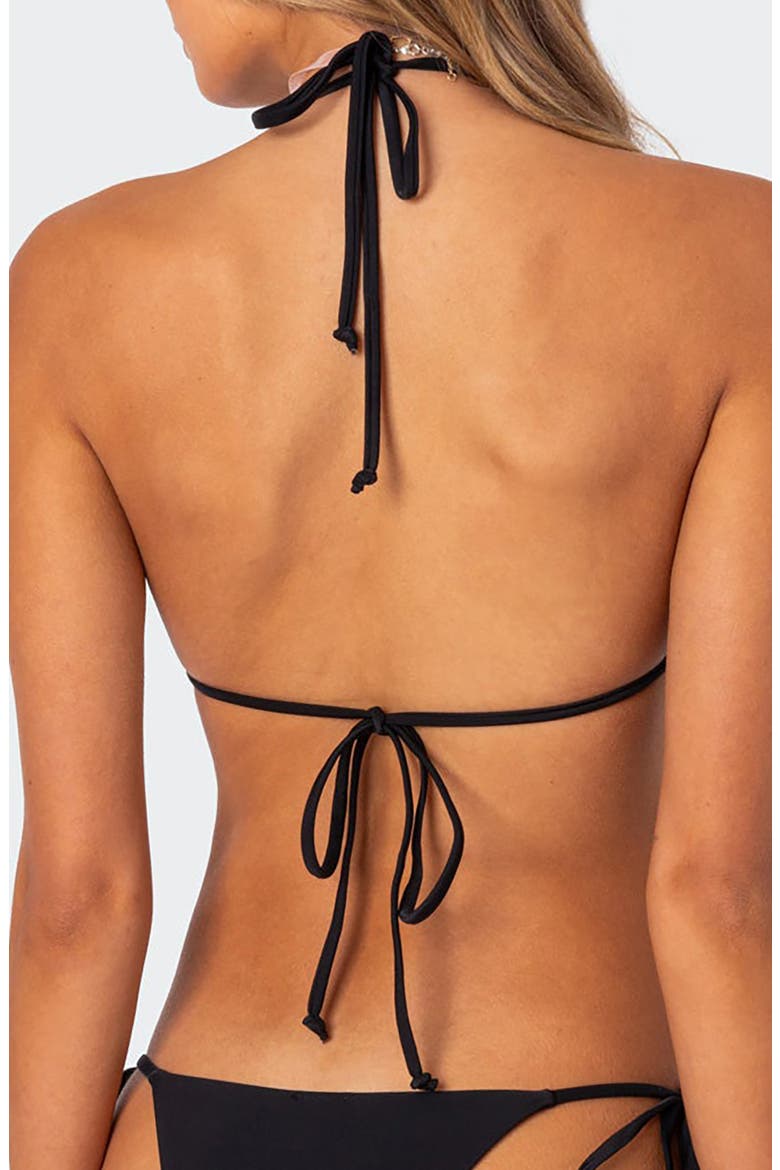Cassey Lace Detail Triangle Bikini Top, Alternate, color, BLACK