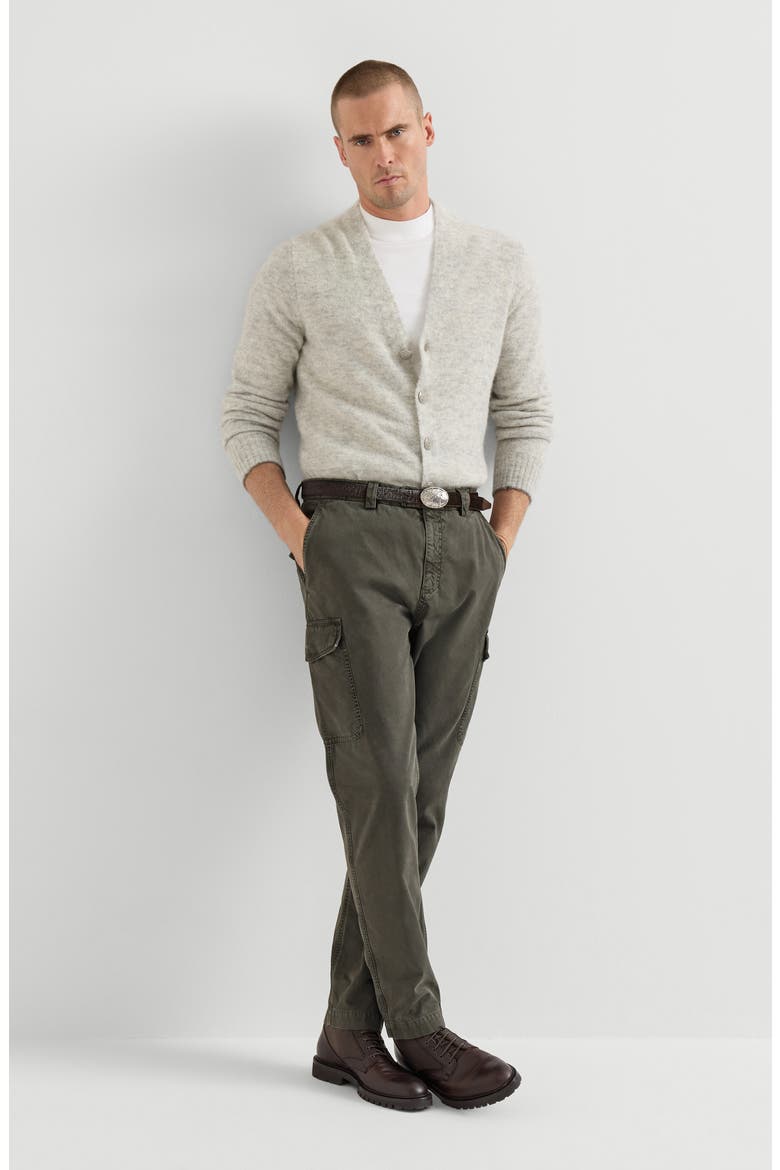 Peached cotton gabardine trousers with cargo pockets, Alternate, color, Brown