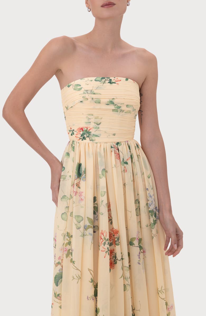 SAU LEE Camille Floral Strapless Gown, Alternate, color, Soft Yellow