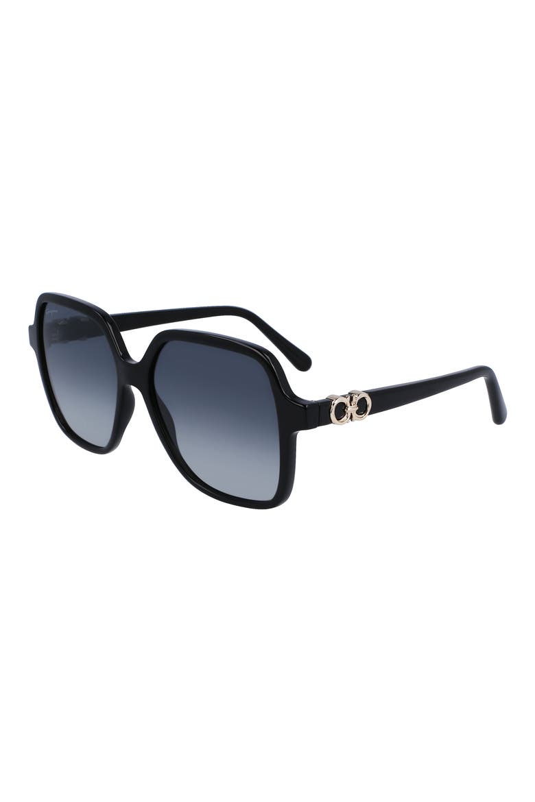 57mm Gradient Rectangular Sunglasses, Alternate, color, BLACK