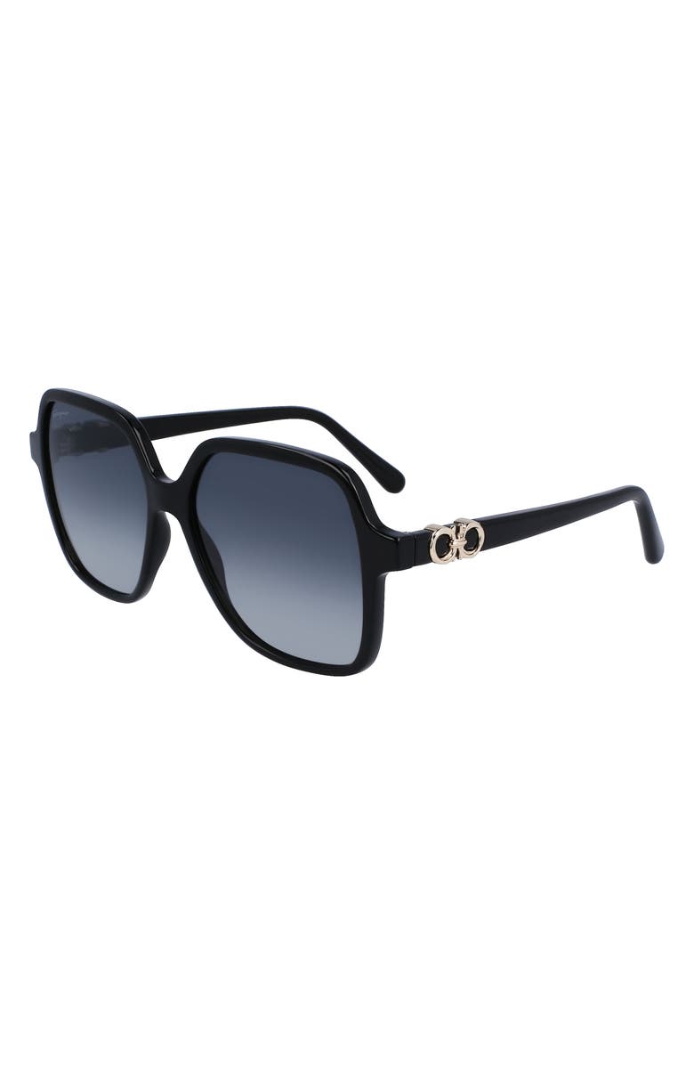 FERRAGAMO 57mm Gradient Rectangular Sunglasses, Alternate, color, Black
