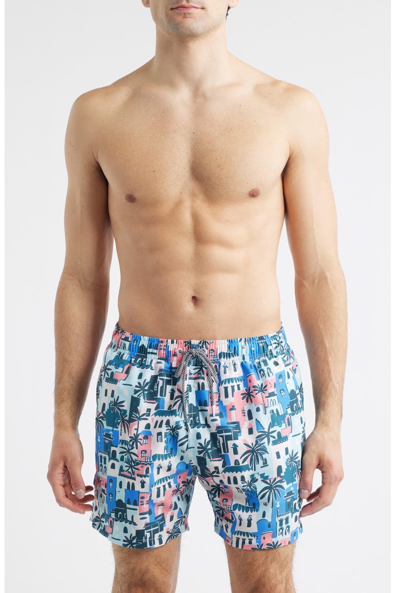 City Print Mid Length Swim Trunks, Main, color, MULTI