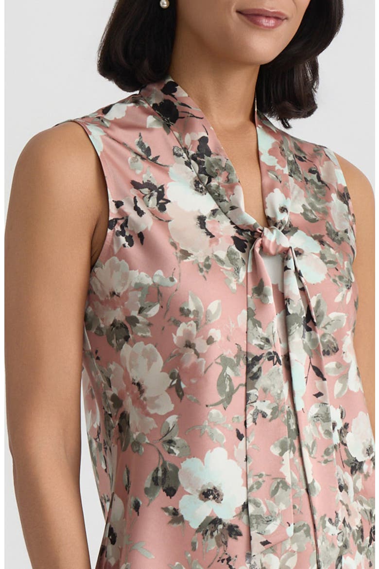 Floral Print Tie Neck Sleeveless Top, Alternate, color, TEAROSE MULTI