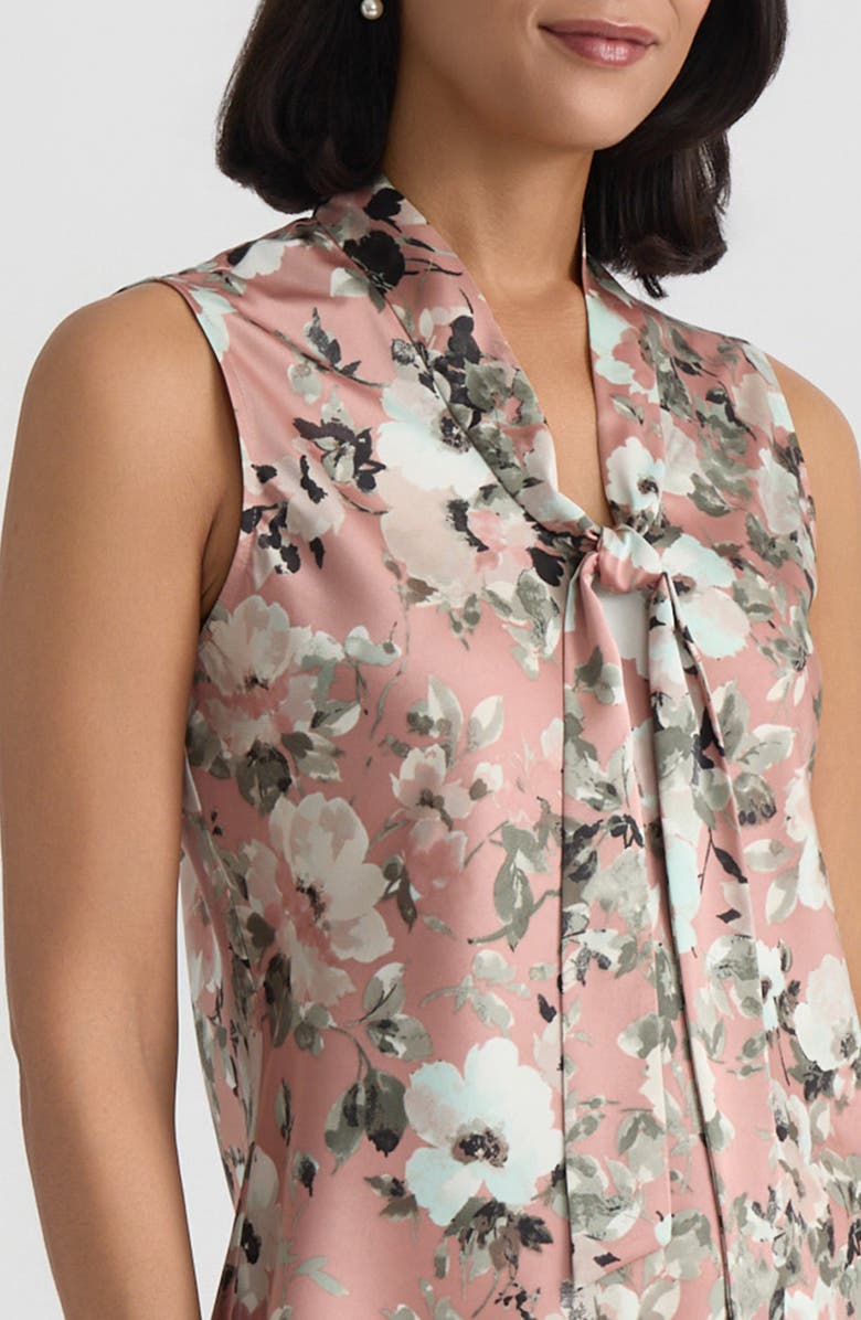 KASPER Floral Print Tie Neck Sleeveless Top, Alternate, color,