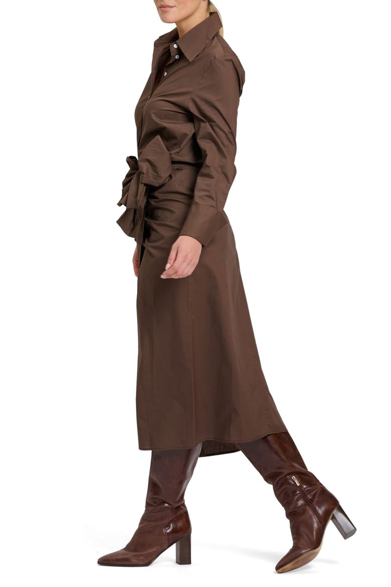 Talita Wrap Tie Waist Midi Shirt Dress, Alternate, color, CHOCOLATE