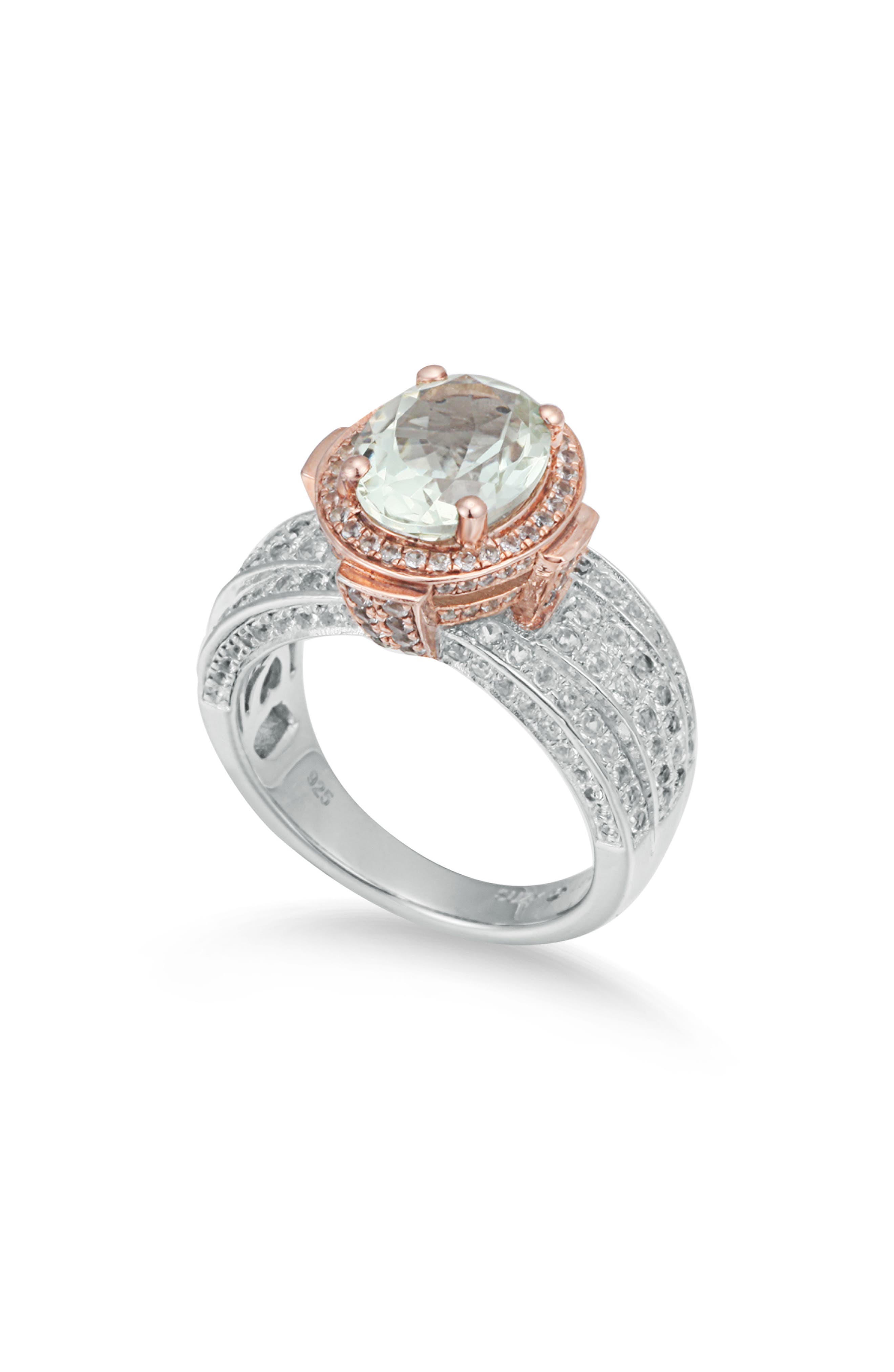 SUZY LEVIAN Two-Tone Semiprecious Stone & White Topaz Halo Ring