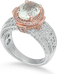 SUZY LEVIAN Two-Tone Semiprecious Stone & White Topaz Halo Ring