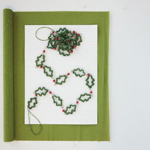 Glass Beaded Holly & Berries Garland with Iron Accents