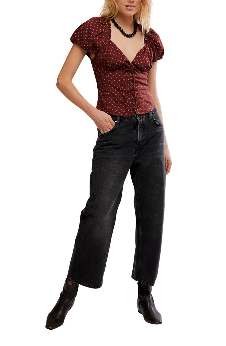 Free People Summer Floral Print Shirt, Alternate, color, Chocolate Combo