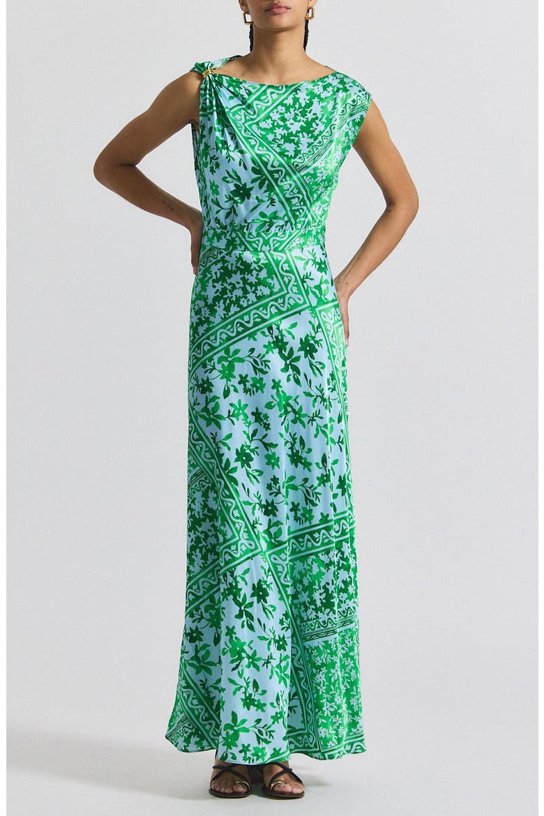 Maritza Watercolor Tile Print Maxi Dress, Main, color, KELLY GREEN MULTI