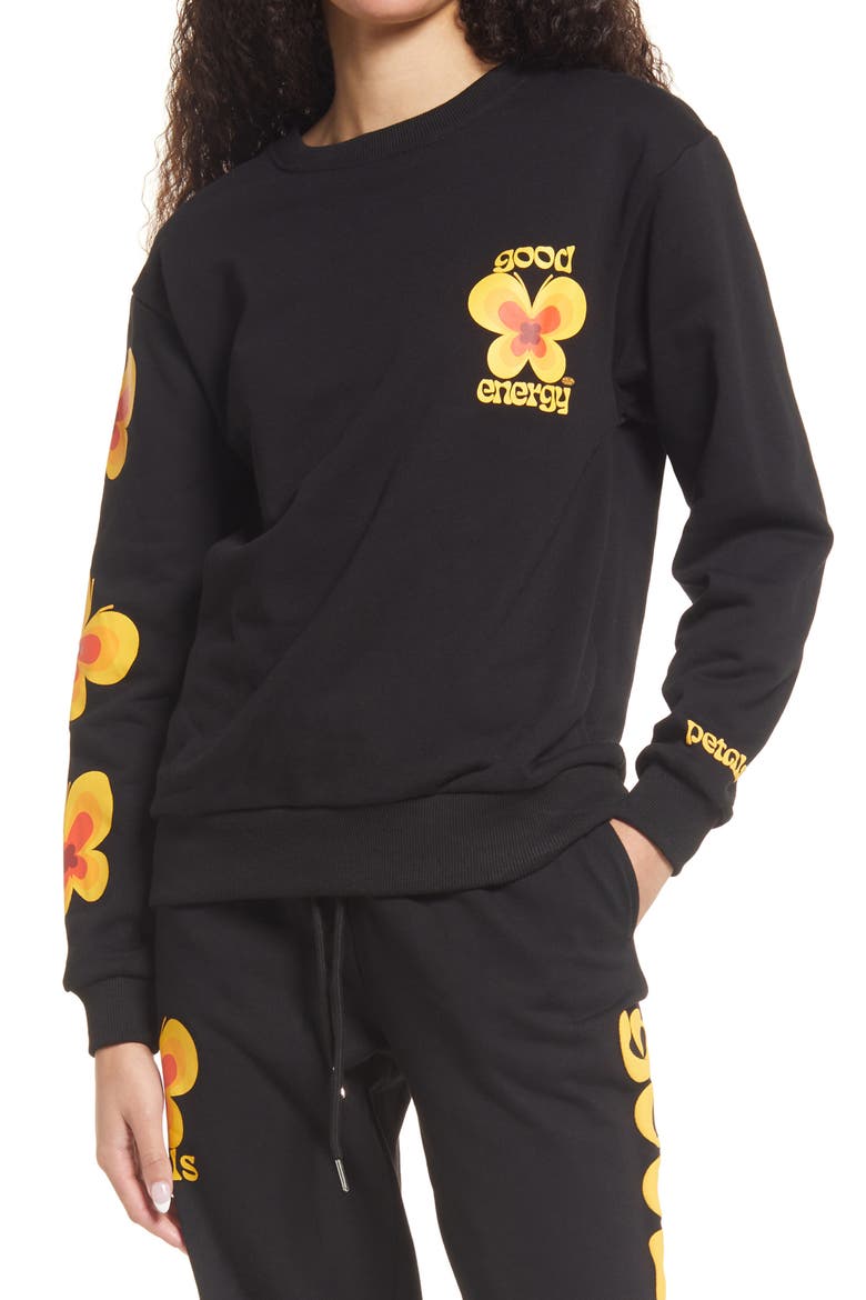 Good Energy Crewneck Fleece Sweatshirt, Main, color, BLACK