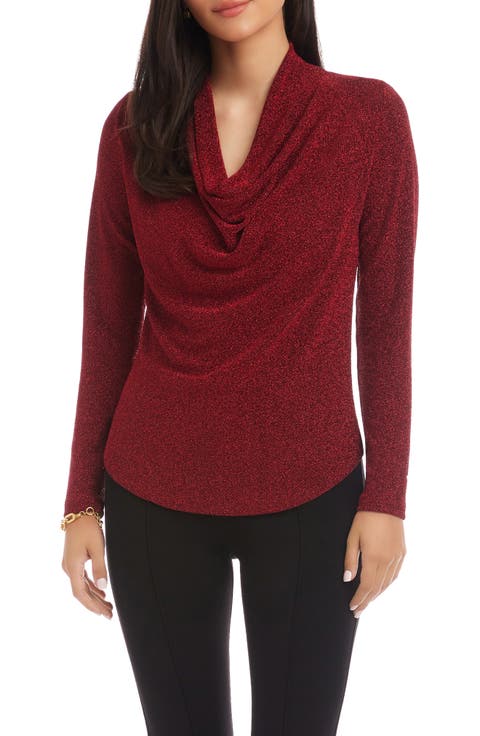 Metallic Knit Cowl Neck Top