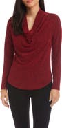 Karen Kane Metallic Knit Cowl Neck Top