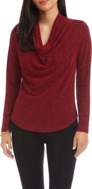 Karen Kane Metallic Knit Cowl Neck Top