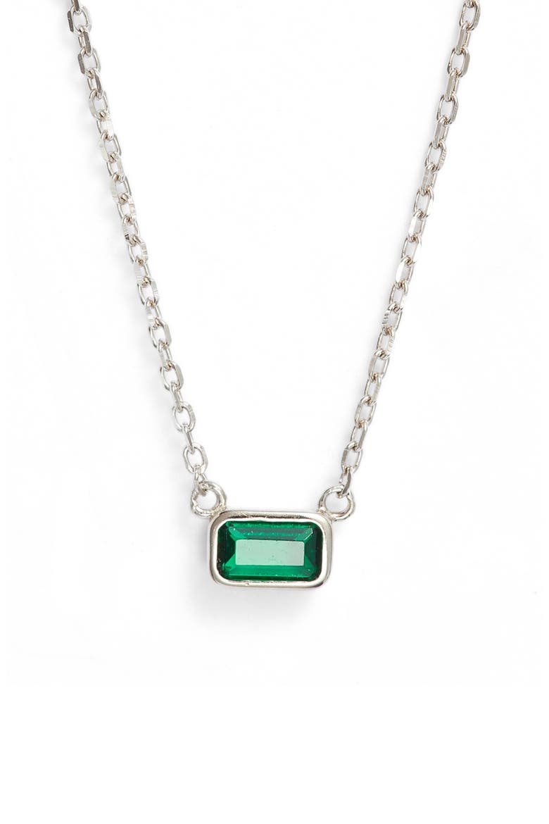 Sterling Silver Cubic Zirconia Delicate Birthstone Pendant Necklace, Main, color, MAY- EMERALD- SILVER