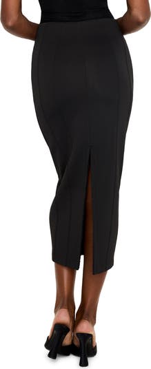 Reversible Neoprene Pencil Midi Skirt