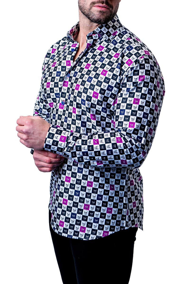 Maceoo Fibonacci Skull Square Multi Button-Up Shirt, Alternate, color, Blue/Purple Multi