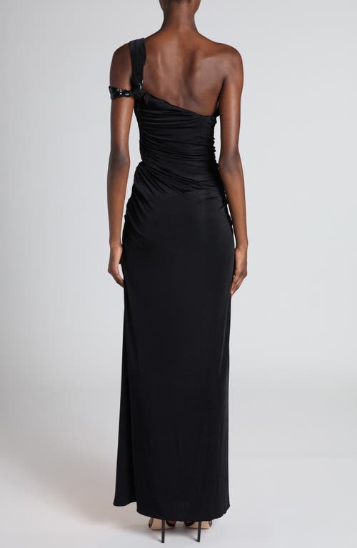 Tom Ford Sequin Twisted One-shoulder Jersey Slit Gown In Black