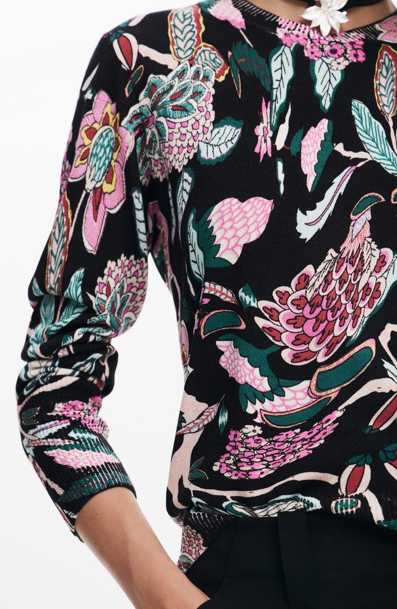 Desigual Manchester Floral Print Crewneck Sweater, Alternate, color, Black