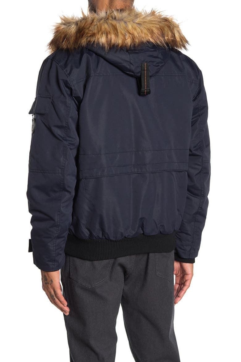 Faux Fur Hooded Bomber Jacket, Alternate, color, NAVY