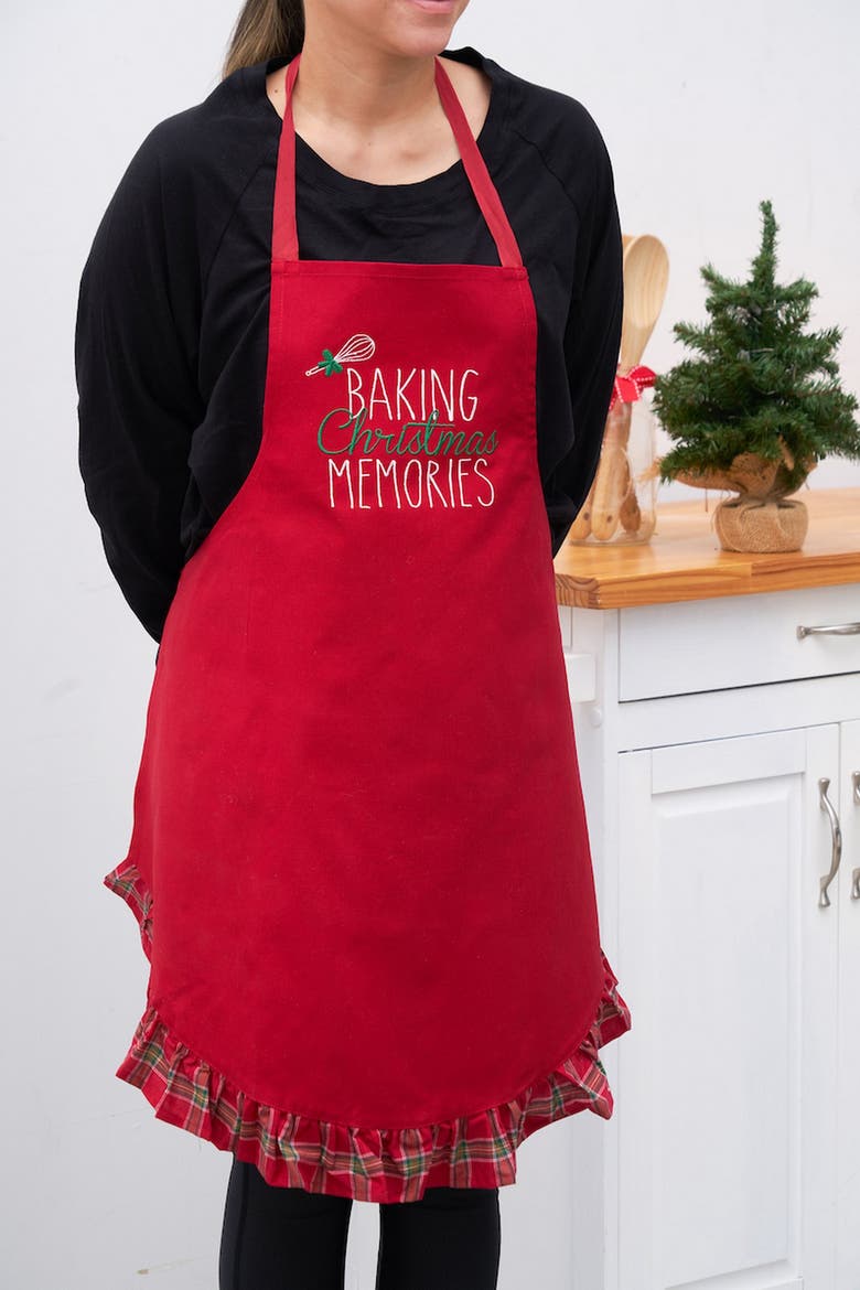 "Baking Christmas Memories" Embroidered Kitchen Cooking Baking Apron, Alternate, color, red
