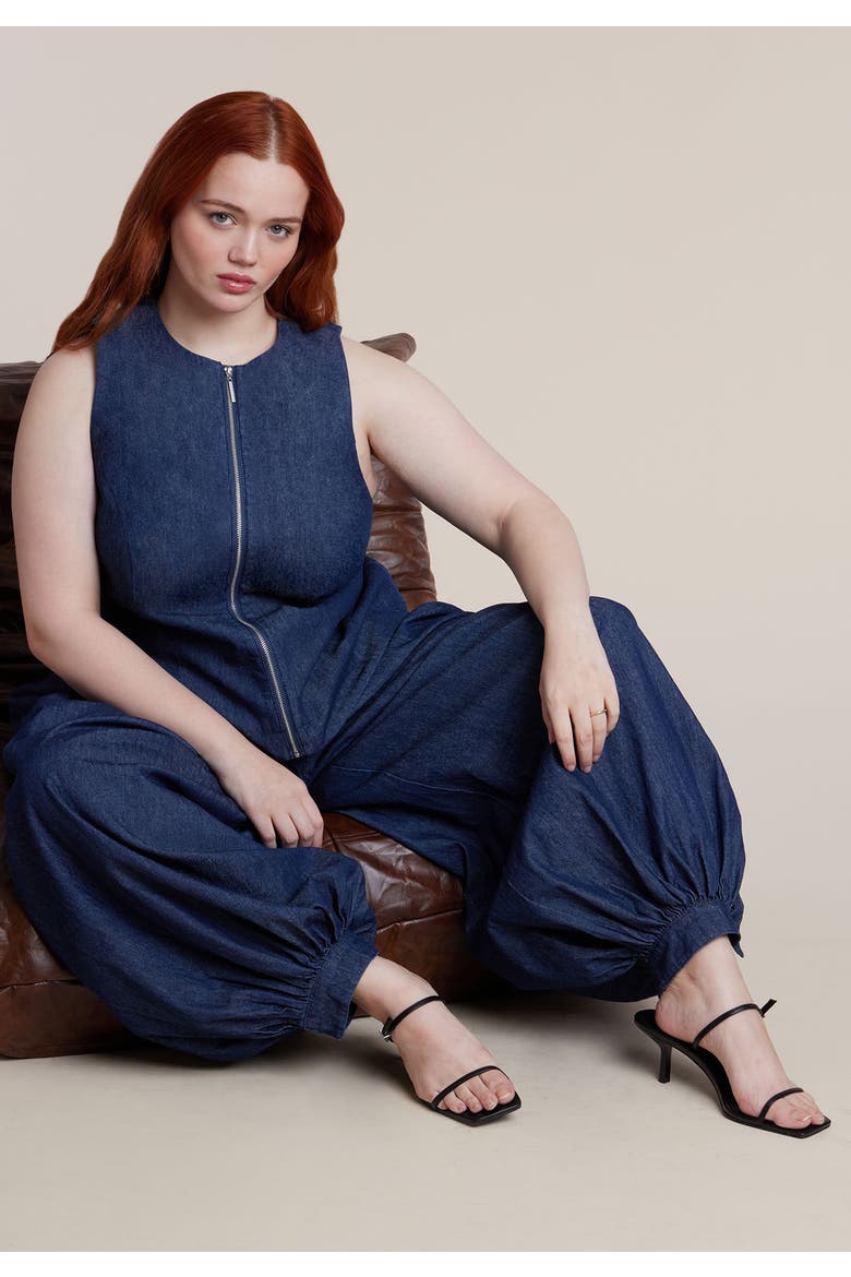 Chambray Zip Up Top, Alternate, color, DARK WASH