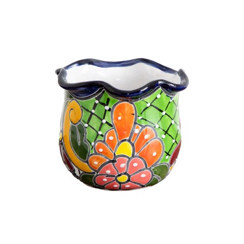6-in X 7-in Handmade Mexican Talavera Ceramic Planter